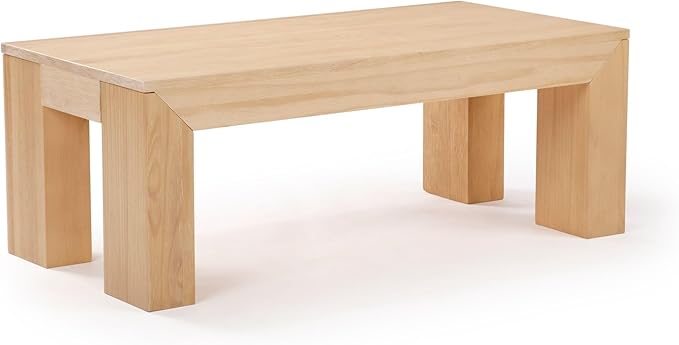 Plank+Beam Modern Rectangular Coffee Table, Solid Wood, 40 Inch, Rectangle Coffee Table for Living Room, Mini Center Tables for Small Spaces, Small Living Space Tea Table, Blonde Wirebrush - LeafyLoom