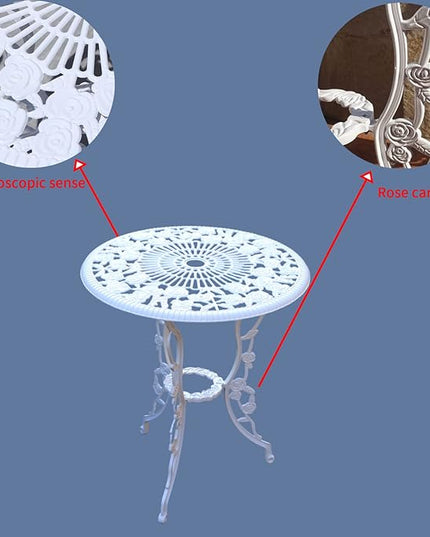 KAILI Outdoor Furniture Bistro Set with Rose Pattern 1 Table 2 Chairs for Garden Patio Porch (Rose-White) - LeafyLoom