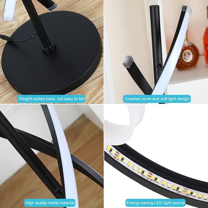 Modern Spiral Floor Lamps for Living Room, 40W LED Floor Lamp with Remote Control, 60 Inch 3 Color Temperatures & Dimmable Brightness Corner Standing Lamp Black Floor Lamp for Bedroom, Office - LeafyLoom