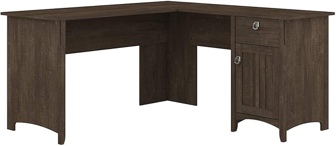Bush Furniture Salinas L-Shaped Desk with Storage | Study Table with Drawers & Cabinets | Home Office Computer Desk in Ash Brown - LeafyLoom