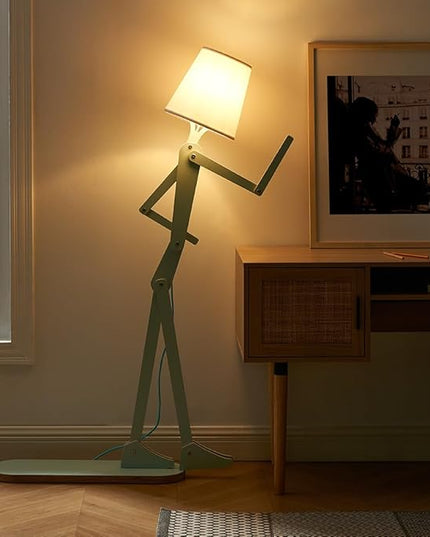 Unique Mini Wood Floor Lamp for Living Room Bedroom Office Farmhouse - Cute Corner Decorative Reading Standing Light Creative Swing Arm Arc Design Gift for Kids Room (Green Mini) - LeafyLoom
