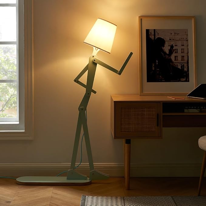 Unique Mini Wood Floor Lamp for Living Room Bedroom Office Farmhouse - Cute Corner Decorative Reading Standing Light Creative Swing Arm Arc Design Gift for Kids Room (Green Mini) - LeafyLoom