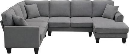 Sectional Couch-108 Modern U Shape Sectional Sofa, 7 Seat Modular Sectional Sofa with 3 Pillows, for Living Room, Apartment, Office - LeafyLoom