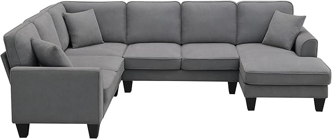 Sectional Couch-108 Modern U Shape Sectional Sofa, 7 Seat Modular Sectional Sofa with 3 Pillows, for Living Room, Apartment, Office - LeafyLoom