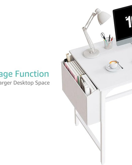 Lufeiya White Small Desk with Drawers - 40 Inch Computer Desk for Small Space Home Office, Modern Simple Study Writing Table PC Desks - LeafyLoom