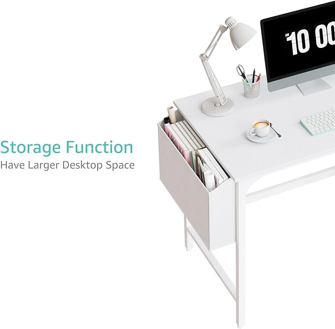 Lufeiya White Small Desk with Drawers - 40 Inch Computer Desk for Small Space Home Office, Modern Simple Study Writing Table PC Desks - LeafyLoom