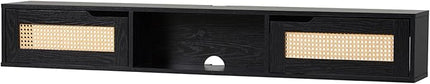 Walker Edison Modern Rattan Flip-Down-Door Wall-Mounted Floating Stand for TVs up to 65 Inche, 58 Inch, Black - LeafyLoom