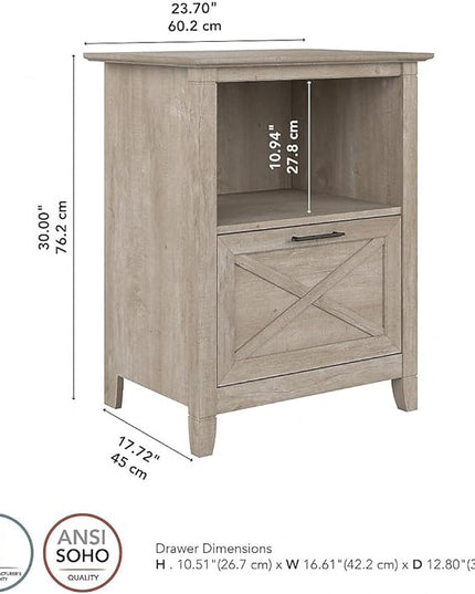 Bush Furniture Key West 1-Drawer Lateral File Cabinet, Letter/Legal, Washed Gray, 24-inch (KWF124WG-03) - LeafyLoom