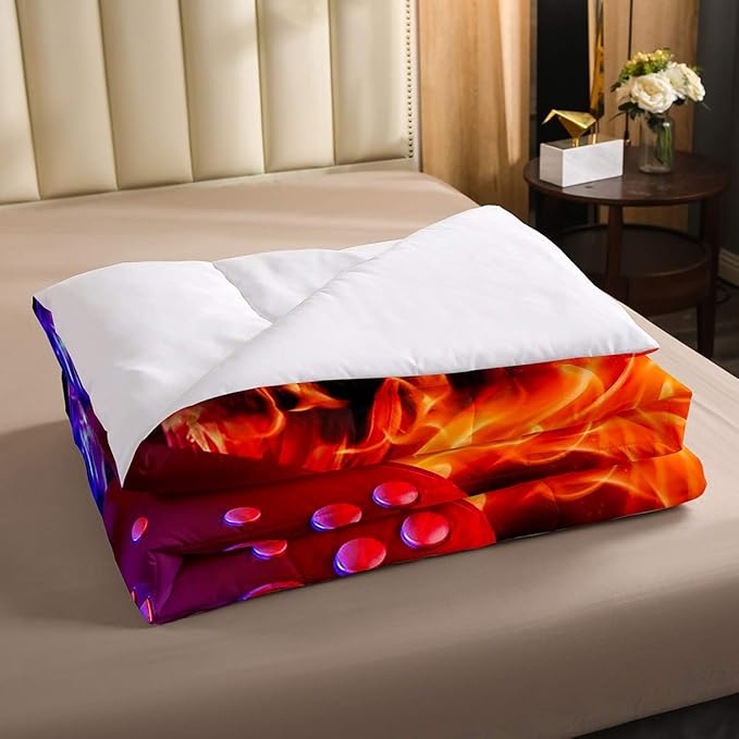 Ice Fire Dragon Comforter Set for Boys Teens Kids Gamer Games Room Decor Bedding Set Blue Red Gaming Gamepad Down Comforter ,Fairy Tale Animals Theme Room Decor 3Pcs Duvet Insert Full Size,Soft - LeafyLoom