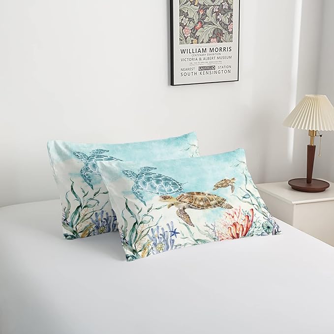 CVHOUSE Sea Turtle Comforter Set,Ocean Watercolor Sea Turtle Bedding Set for Kids Teens,Ocean Sea Turtle Comforter Sea Turtle Duvet Set Room Decor Quilt Set Twin Size - LeafyLoom