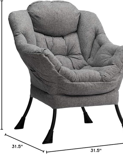HollyHOME Modern Fabric Large Lazy Chair, Accent Oversized Comfy Reading Chair, Thick Padded Cozy Lounge Chair with Armrest, Steel Frame Leisure Sofa Chair for Living Room, Bedroom, Dorm, Stale Grey - LeafyLoom