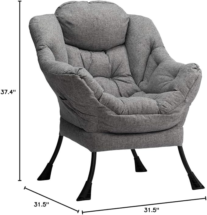HollyHOME Modern Fabric Large Lazy Chair, Accent Oversized Comfy Reading Chair, Thick Padded Cozy Lounge Chair with Armrest, Steel Frame Leisure Sofa Chair for Living Room, Bedroom, Dorm, Stale Grey - LeafyLoom