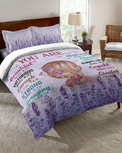 Girls Purple Comforter Sets Queen Size for Girls, Pretty Blonde Girls Love Purple Floral Quilt Bedding Sets for girls Bed in A Bag Comforter Set with 2 Pillowcases - LeafyLoom