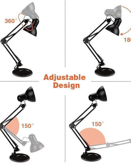 ShellKingdom Architect Task Lamp, Adjustable Swing Arm Desk Lamp with Clamp, Classic Desk Lamp for Home Office Reading (Black) - LeafyLoom