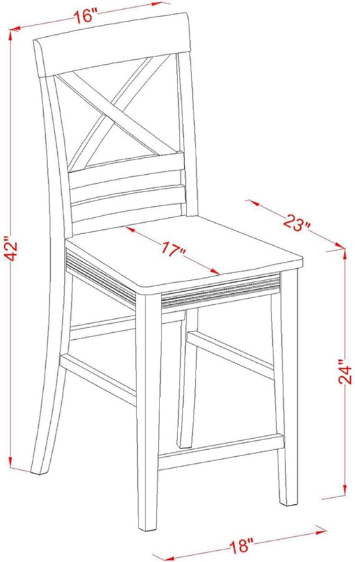 East West Furniture Eden 3 Piece Counter Height Set for Small Spaces Contains a Round Dining Room Table with Pedestal and 2 Wooden Seat Chairs, 30x30 Inch, Mahogany - LeafyLoom