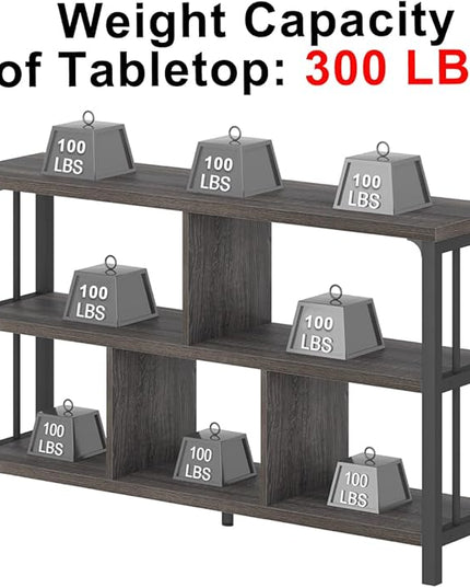 IBF Industrial 5 Cube Storage Organizer Bookshelf, Rustic Low Horizontal Book Shelf, Metal and Wood Cube Bookcase for Bedroom, Modern Wide Cubby Shelf for Living Room Home Office, Dark Grey Oak, 47 In - LeafyLoom