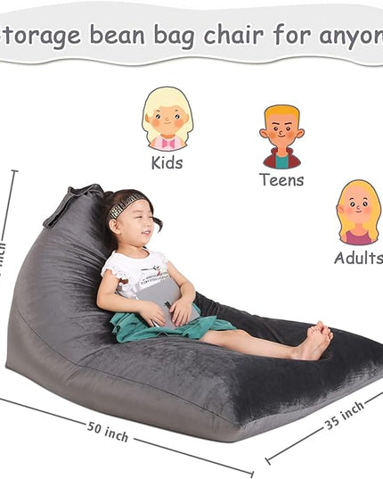 Stuffed Animal Storage Bean Bag Chair for Kids and Adults, Stuffed Animal Bean Bag Storage, Luxury Velvet Stuffie Seat - COVER ONLY(Dark Grey 200L/52 Gal) - LeafyLoom