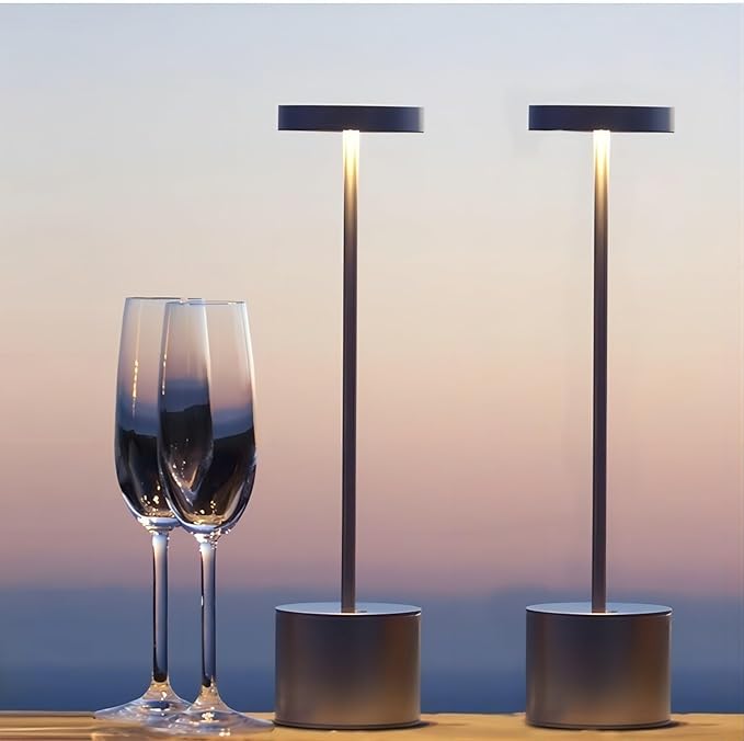 2 Pack Cordless Table Lamp Rechargeable 5000mAh Battery Operated Portable LED Desk Lamp 3 Color Temperature Stepless Dimming for Bedroom Restaurant Coffee Shop Party (Silver) - LeafyLoom
