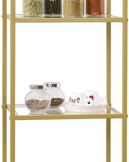 5-Tier Bookshelf,Metal Bookcase,Tempered Glass Shelves,Storage Rack Shelf for Home Office,Living Room,Bedroom, Bathroom,Modern Style,Golden - LeafyLoom