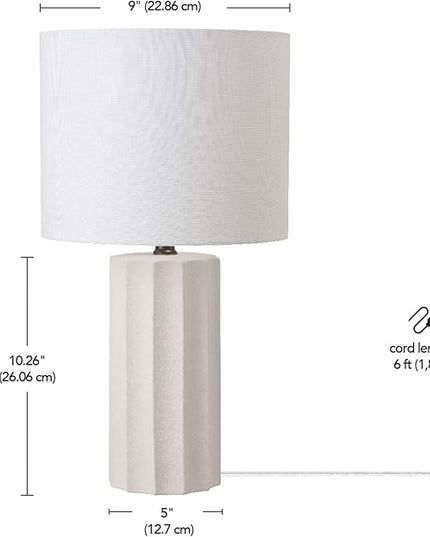 Globe Electric 65922 20" Table Lamp, Ribbed Concrete Finish, White Linen Shade - LeafyLoom