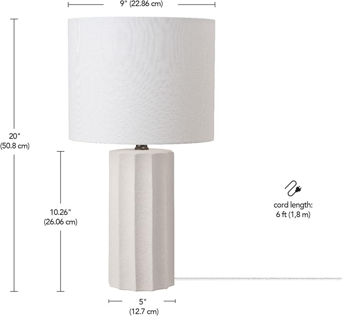 Globe Electric 65922 20" Table Lamp, Ribbed Concrete Finish, White Linen Shade - LeafyLoom