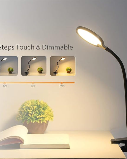 7W Flexible Gooseneck LED Desk lamp Touch 3 Steps Dimmable LED Clip on Light Reading lamp Warm White 3000K 3 Brightness Book Lights Eye Caring Clamp lamp - LeafyLoom