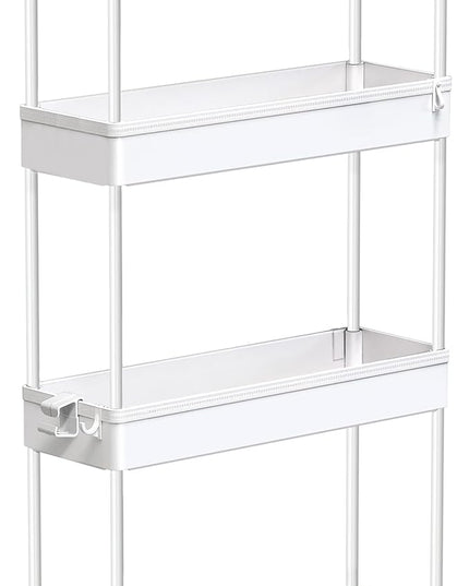 SPACEKEEPER Slim Rolling Storage Cart 4 Tier Bathroom Organizer Mobile Shelving Unit Utility Cart Tower Rack for Kitchen Laundry Narrow Places, White - LeafyLoom