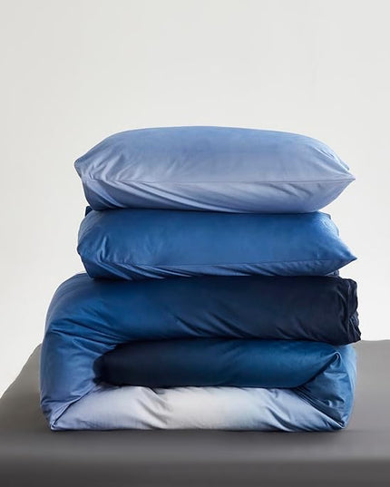 Blue White Gradient Comforter Set Queen Blue Velvet Bedding Comforter Modern Plain White and Royal Blue Gradient Soft Quilt Farmhouse Flannel Comforter Warm Queen Bed Comforter - LeafyLoom