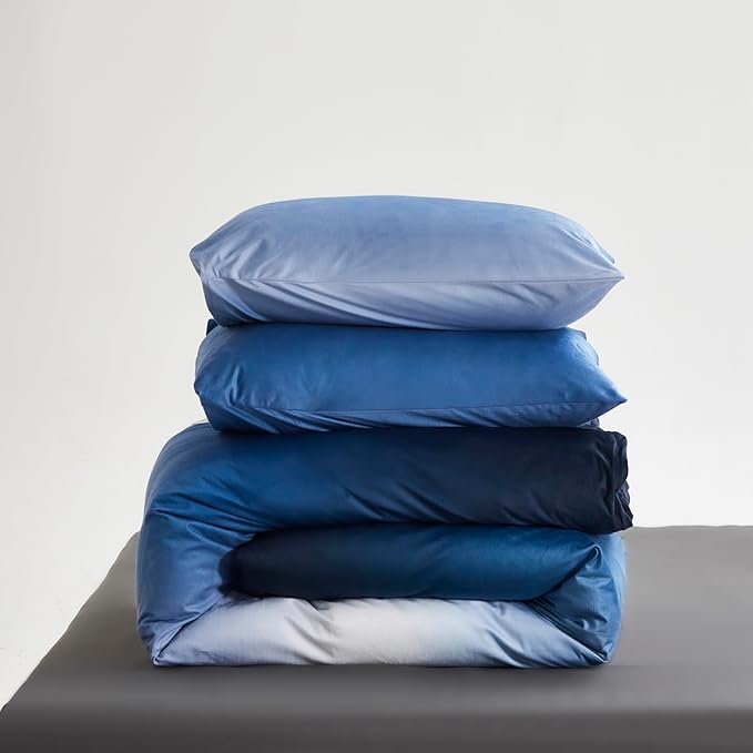 Blue White Gradient Comforter Set Twin Blue Velvet Bedding Comforter Modern Plain White and Royal Blue Gradient Soft Quilt Farmhouse Flannel Comforter Warm Twin Bed Comforter - LeafyLoom
