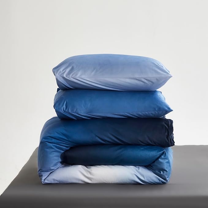 Blue White Gradient Comforter Set Full Blue Velvet Bedding Comforter Modern Plain White and Royal Blue Gradient Soft Quilt Farmhouse Flannel Comforter Warm Full Bed Comforter - LeafyLoom