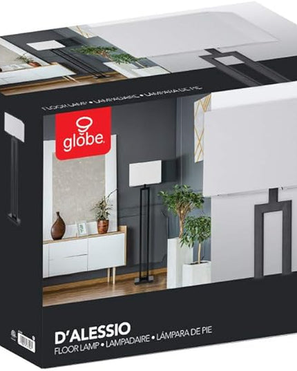 Globe Electric 67046 D'Alessio 58" Floor Lamp, Matte Black, White Linen Shade, On/Off Socket Rotary Switch - LeafyLoom