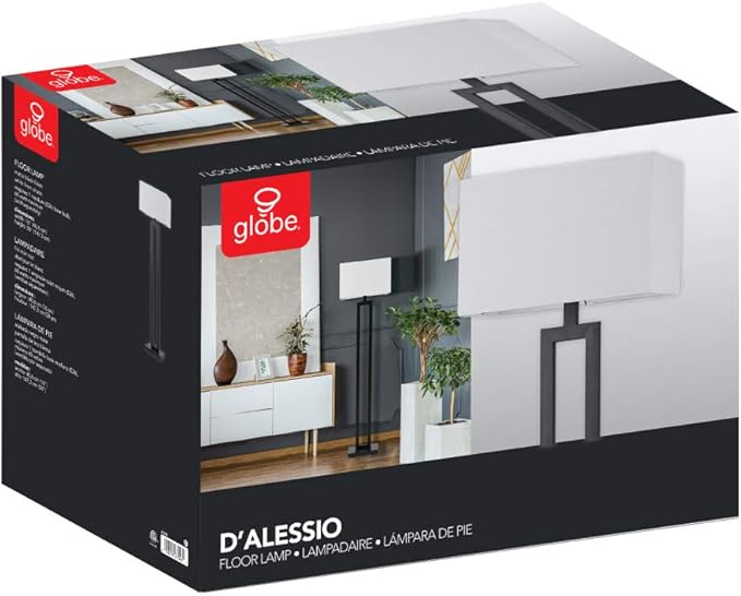 Globe Electric 67046 D'Alessio 58" Floor Lamp, Matte Black, White Linen Shade, On/Off Socket Rotary Switch - LeafyLoom