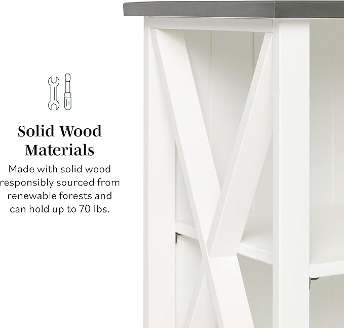Walker Edison Solid Wood Farmhouse Storage Console, 52 Inch, White/Grey Wash - LeafyLoom