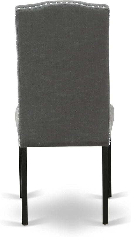 East West Furniture SHEN3-BLK-20 3 Piece Room Set Contains a Round Kitchen Dining Table with Pedestal and 2 Dark Gotham Linen Fabric Upholstered Chairs, 42x42 Inch - LeafyLoom