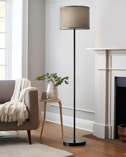 Oneach 61" Farmhouse Industrial Floor Lamp for Living Room Standing Floor Lamp Rustic Floor Lamps for Living Room Bedroom Tall Lamps with Foot Switch for Bedroom with Linen Grey Lamp Shade - LeafyLoom