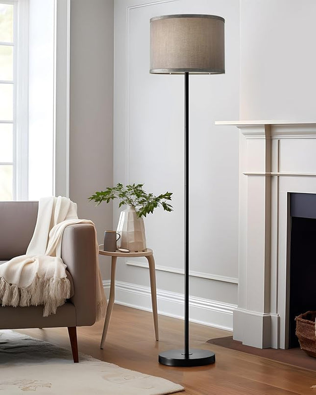 Oneach 61" Farmhouse Industrial Floor Lamp for Living Room Standing Floor Lamp Rustic Floor Lamps for Living Room Bedroom Tall Lamps with Foot Switch for Bedroom with Linen Grey Lamp Shade - LeafyLoom
