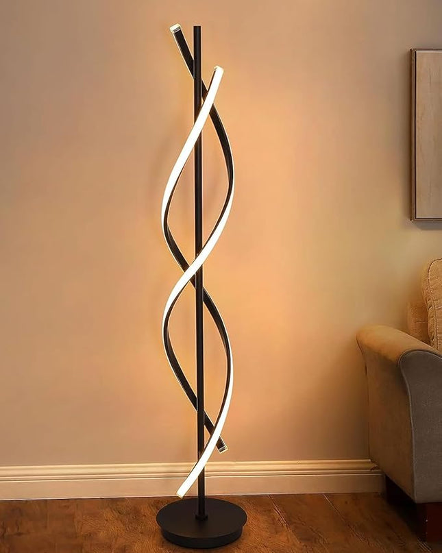 Modern Floor Lamps for Living Room Bright Lighting LED 33w 53in with Remote 3 Colors Dimmable Unique Office Corner Lamp Black Arc Spiral Floor Lamp - LeafyLoom
