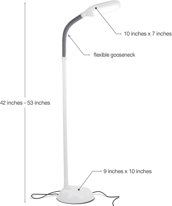 Brightech Litespan - Bright LED Floor Reading Lamp for Over Chair Crafts and Reading, Estheticians' Light for Lash Extensions, Adjustable Standing Lamp for Living Room, Bedroom, Office - White - LeafyLoom