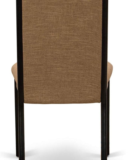 East West Furniture ESLA3-BCH-47 Eden 3 Piece Modern Dining Set Contains a Round Wooden Table with Pedestal and 2 Light Sable Linen Fabric Upholstered Chairs, 30x30 Inch, Black & Cherry - LeafyLoom