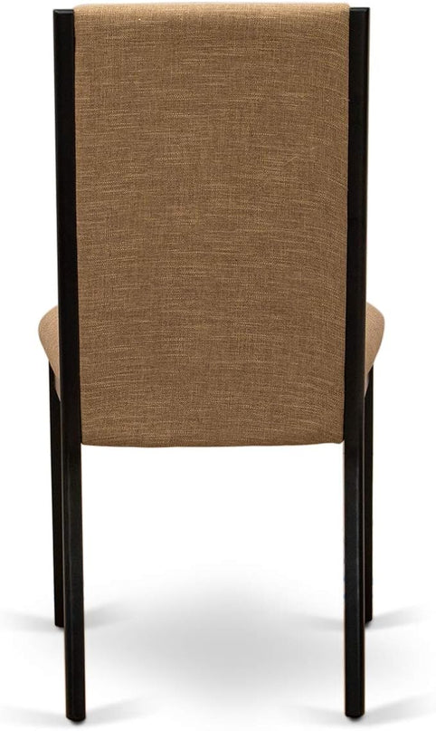 East West Furniture ESLA3-BCH-47 Eden 3 Piece Modern Dining Set Contains a Round Wooden Table with Pedestal and 2 Light Sable Linen Fabric Upholstered Chairs, 30x30 Inch, Black & Cherry - LeafyLoom