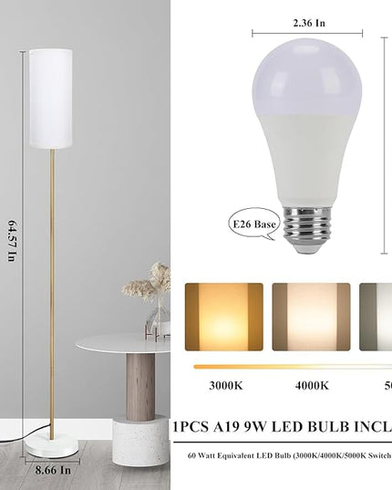 BoostArea Floor Lamp for Living Room with 3 Color Temperatures Bulb, Modern Floor Lamps, Classic Tall Lamp for Office, Standing Lamps for Bedroom, Kids Room, Study(9W LED Bulb, White Linen Shade) - LeafyLoom