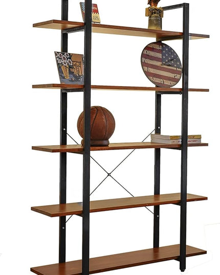 CONSDAN Industrial Bookshelf, USA Grown Hardwood, Real Wood Bookshelves, Modern Open Rustic Bookcase, Storage Shelf, Display Shelf, Poplar Solid Wood-5 Tier Shelf - LeafyLoom