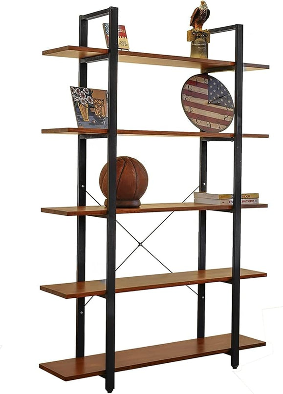 CONSDAN Industrial Bookshelf, USA Grown Hardwood, Real Wood Bookshelves, Modern Open Rustic Bookcase, Storage Shelf, Display Shelf, Poplar Solid Wood-5 Tier Shelf - LeafyLoom