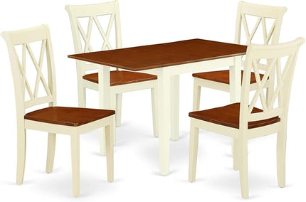 East West Furniture NDCL5-WHI-W Norden 5 Piece Room Furniture Set Includes a Rectangle Kitchen Table with Dropleaf and 4 Dining Chairs, 30x48 Inch, Buttermilk & Cherry - LeafyLoom