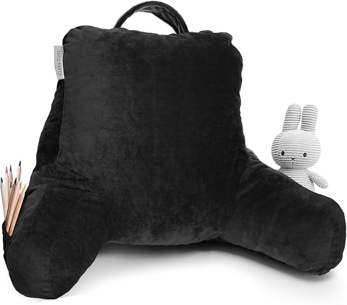 Clara Clark Reading Pillow with Portable Lap Desk Set for Kids, Back Pillow for Sitting Up in Bed, Memory Foam Back Support Pillow, Bed Rest Pillow with Foldable Laptop Desk, Small - Black - LeafyLoom