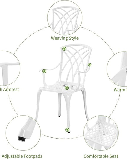 Patio Bistro Set 3 Piece with Umbrella Hole, Outdoor Bistro Table and Chairs Set of 2, Patio Bistro Set 3 Piece white, Cast Aluminum Furniture for Park Yard Front Porch - LeafyLoom