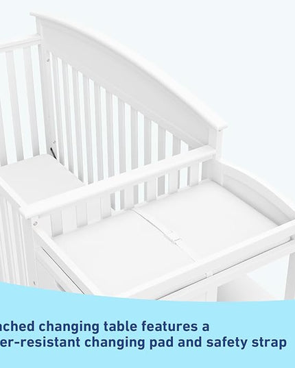Graco Benton 4-in-1 Convertible Crib and Changer (White) – Crib and Changing Table Combo, Includes Water-Resistant Changing Pad, 3 Drawers, Converts to Toddler Bed, Daybed and Full-Size Bed - LeafyLoom