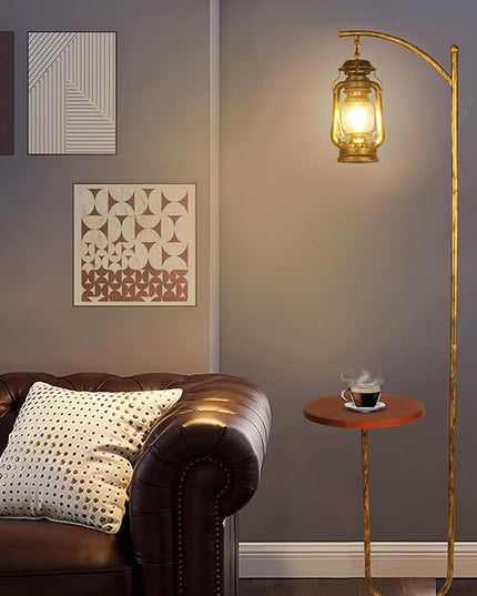 Hsyile Floor Lamp for Living Room Bedroom with Table and Shelves Retro Horse Lantern Floor Lamp with Remote Dimmable Farmhouse Standing Lamp (Bronze) - LeafyLoom