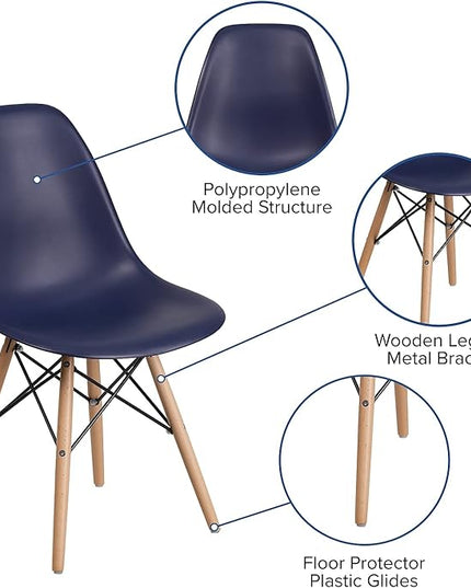 Flash Furniture Elon Series Navy Plastic Chair with Wooden Legs - LeafyLoom