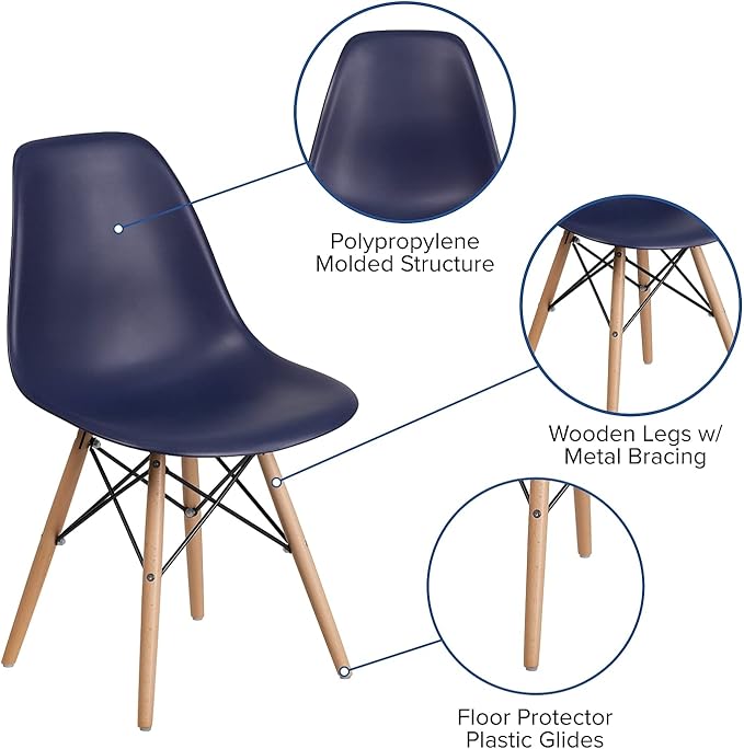 Flash Furniture Elon Series Navy Plastic Chair with Wooden Legs - LeafyLoom